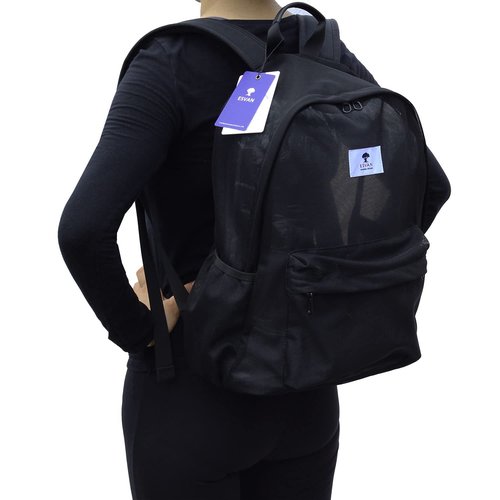 ESVAN Original Print Mesh Backpack Semi-Transparent Sackpack See Through Beach Bag Daypack Multi-Purpose Women Men Unisex (Z White Black Wave)