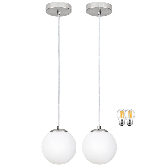 KoKo&Yukina 6 Inch Globe Pendant Light Nickel Globe Pendant Lights Kitchen Island Mid Century Light Fixture with Milky White Glass Shade for Dining Room (2 Pack)
