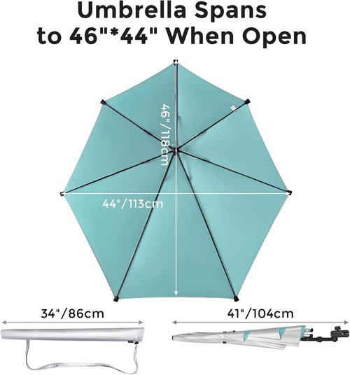 G4Free Beach Umbrella - UPF 50+ Adjustable XL with Universal Clamp for Chairs, Strollers & Golf Carts