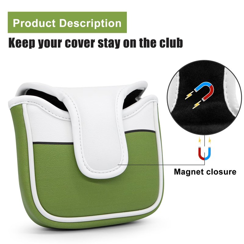 Golf Square Heel Shaft Mallet Putter Cover Headcover, Funny Design Magnetic Closure Elegant Embroidery Premium Leather Putter Headcovers (White Gopher)