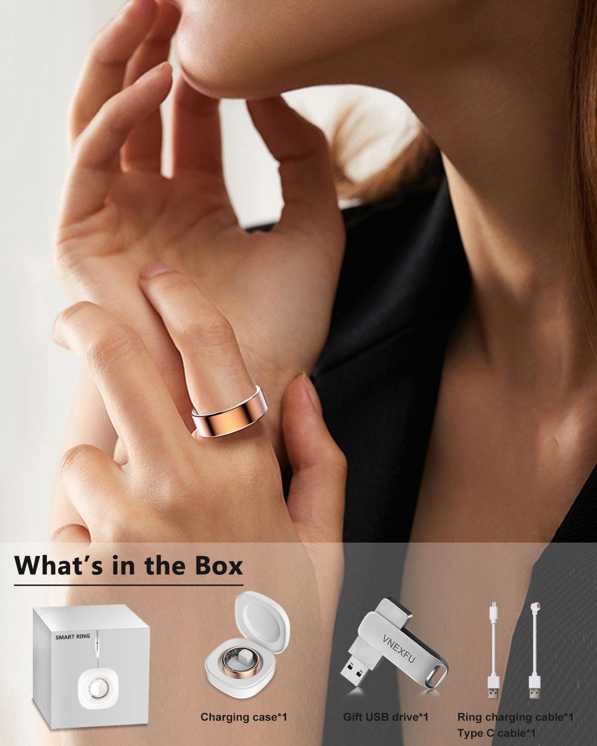 Smart Health Ring for Women Men Fitness Tracke IP68 Waterproof Fitness Ring with Heart Rate/Blood Pressure/Blood Oxygen/Sleep Tracker/Step/Calories for iOS and Android,No Subscription Fee,Gold 14