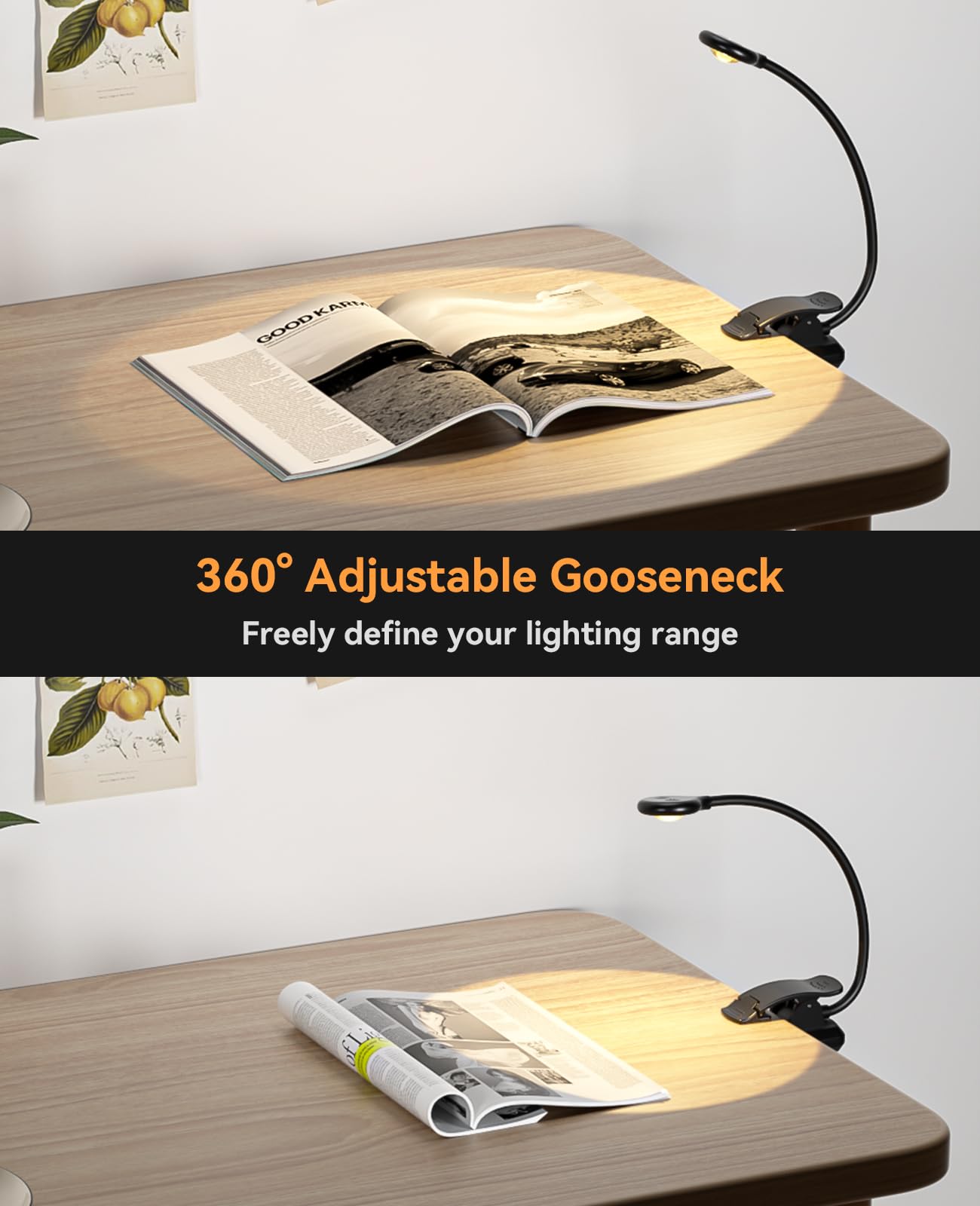 Hensam Book Light for Reading at Night, Rechargeable Reading Light with 1200 mAh Battery, Stepless Dimmable Reading Lights for Books in Bed, Portable Clip Book Light with Case