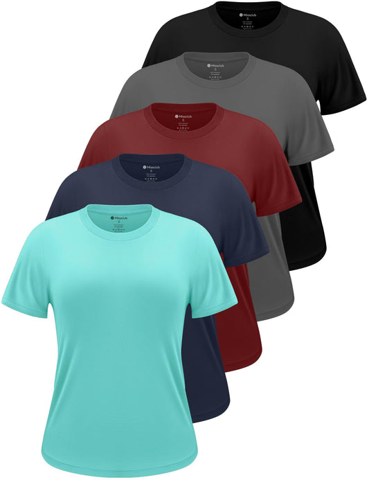 Missclub Womens T Shirts 5 Pack Quick Dry UPF 50+ Workout Gym Tops Set B L