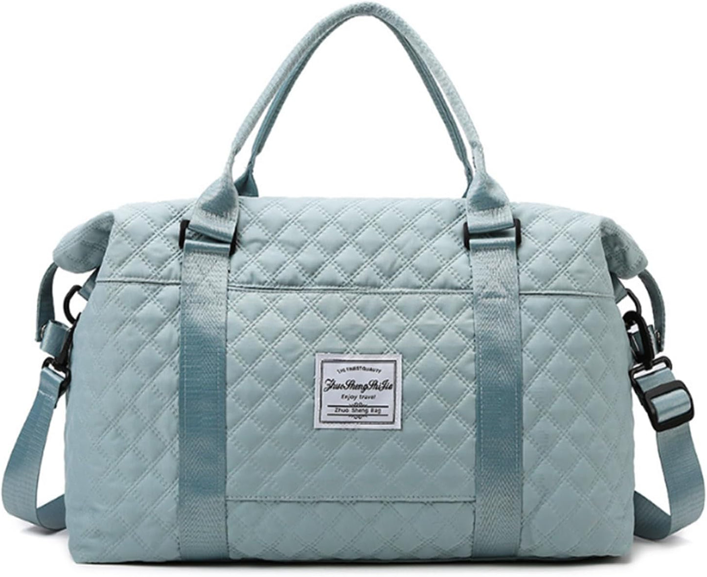 Skiennix Quilted Travel Bag - Stylish Overnight Gym Tote | Blue Weekend Duffel for Women