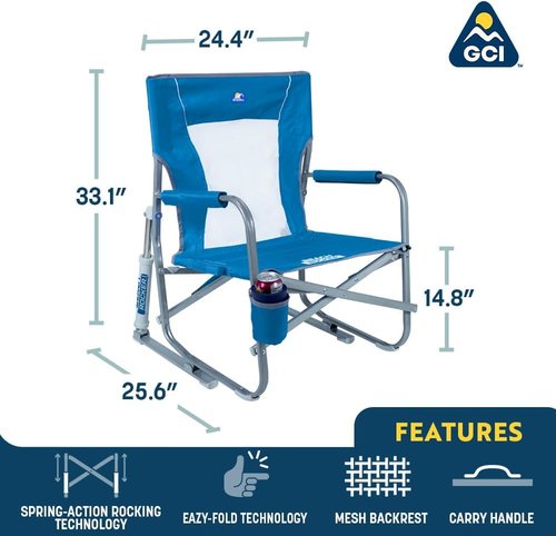 GCI Outdoor Beach Rocker Folding Chair - Portable Rocking Design in Saybrook Blue