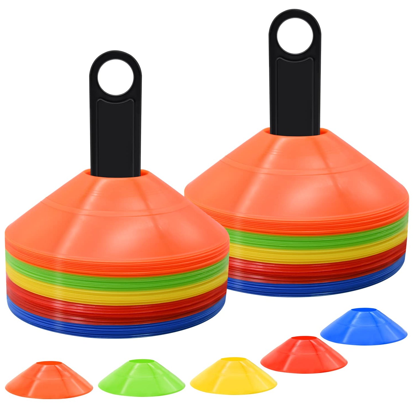 FGBNM 100 Pack Disc Cones, Agility Soccer Cones with Carry Bag and Holder, 5 Color