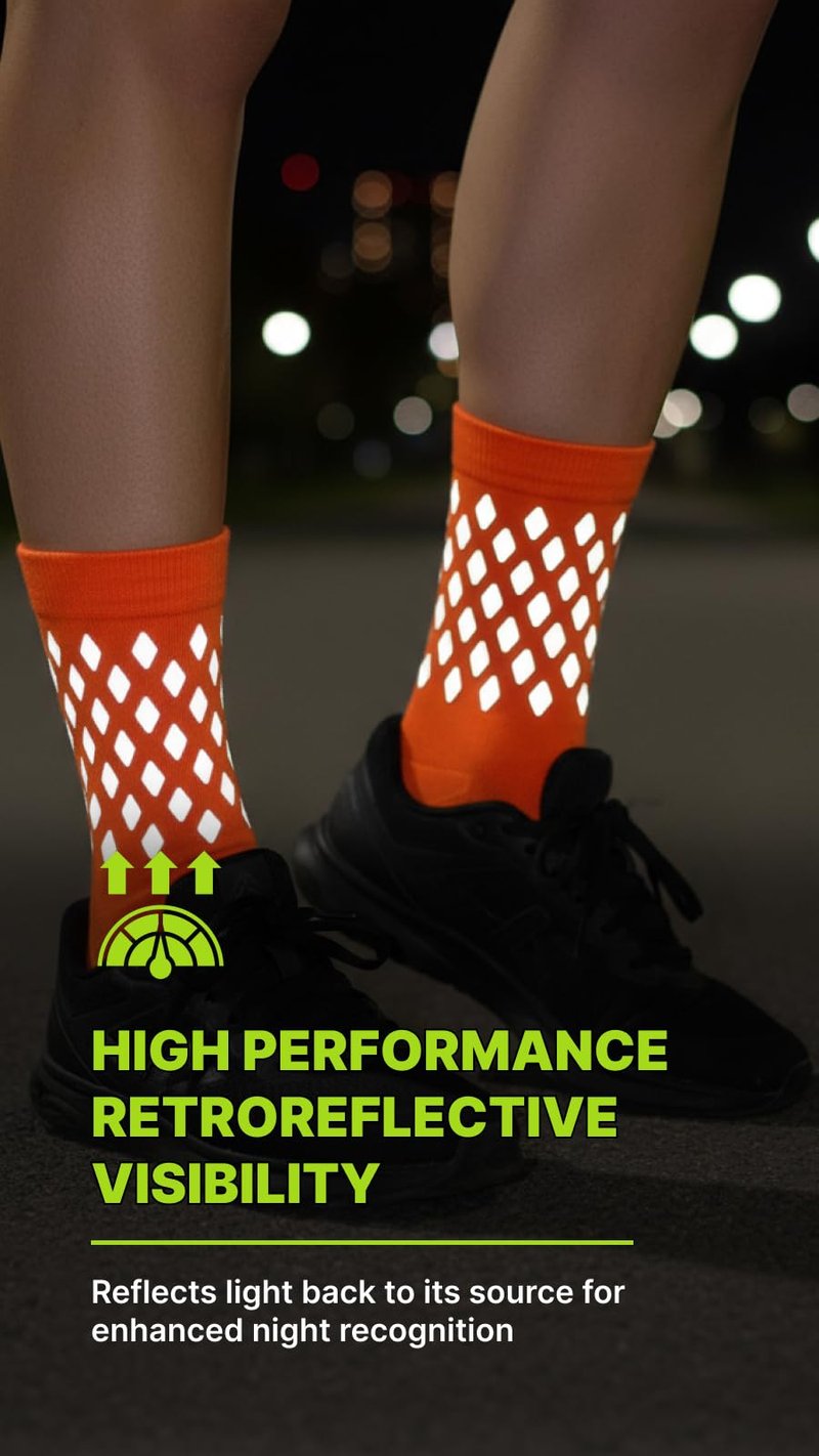 ReflecToes Reflective Socks, Orange – High Visibility Socks For Running and Cycling–for Night Runners, Bikers, and Outdoor Athletes (Orange, Medium)