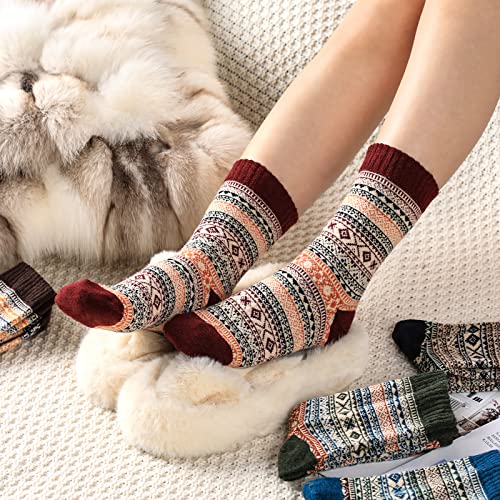 Warm Wool Socks for Women - Nordic Style - One Size, 5 Pairs