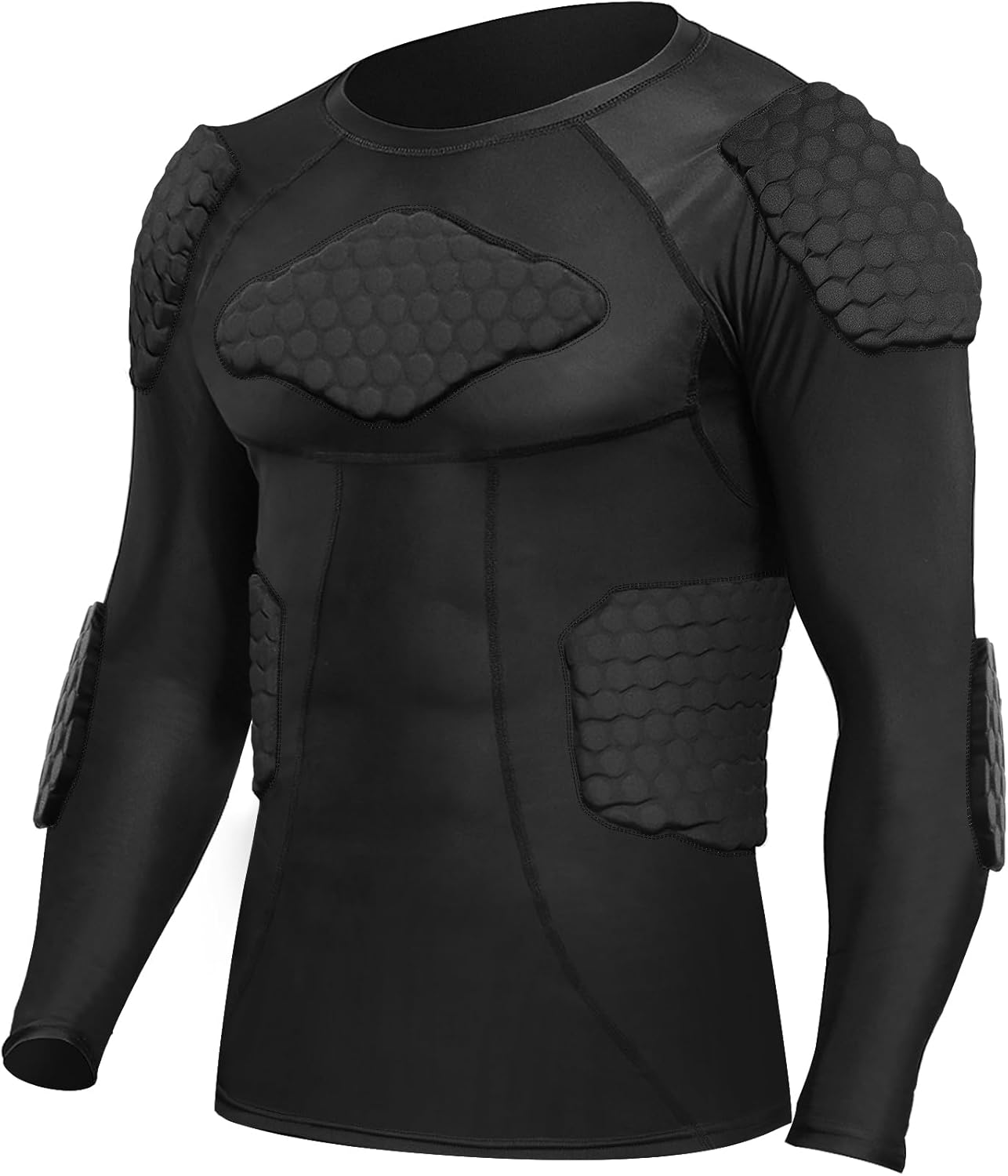 Zicac Men's Compression Rash Guard - Shock-Absorbing Padded Shirt for Soccer & Basketball | Protective Chest Rib Guards