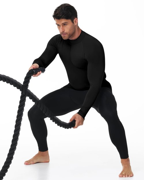 Runhit Black Compression Shirt Men Long Sleeve Turtleneck Workout Tops Athletic Sports Undershirts for Football Running
