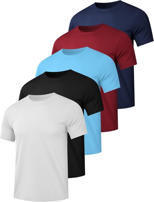 HOPLYNN Men's Dry Fit Workout T-Shirts - 5/7 Pack Short Sleeve Athletic Tees for Running & Gym