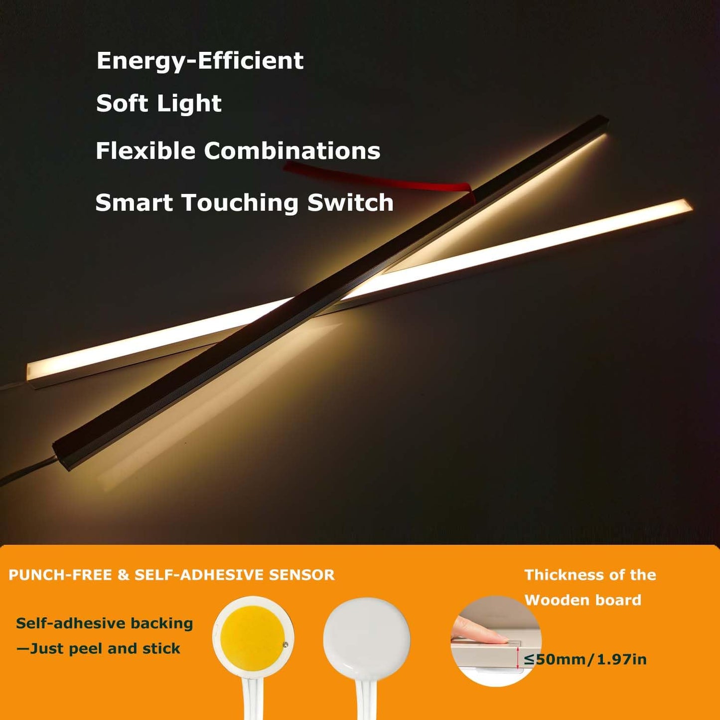 ATA LED Recessed Lighting Kit for Wall Panels - 6pcs Self-Adhesive Wall LED Lights for Interior Wall Decor, 3000k Touching Switch Light for Wood Slat Wall Panels (Hidden Touch Sensor Switch)