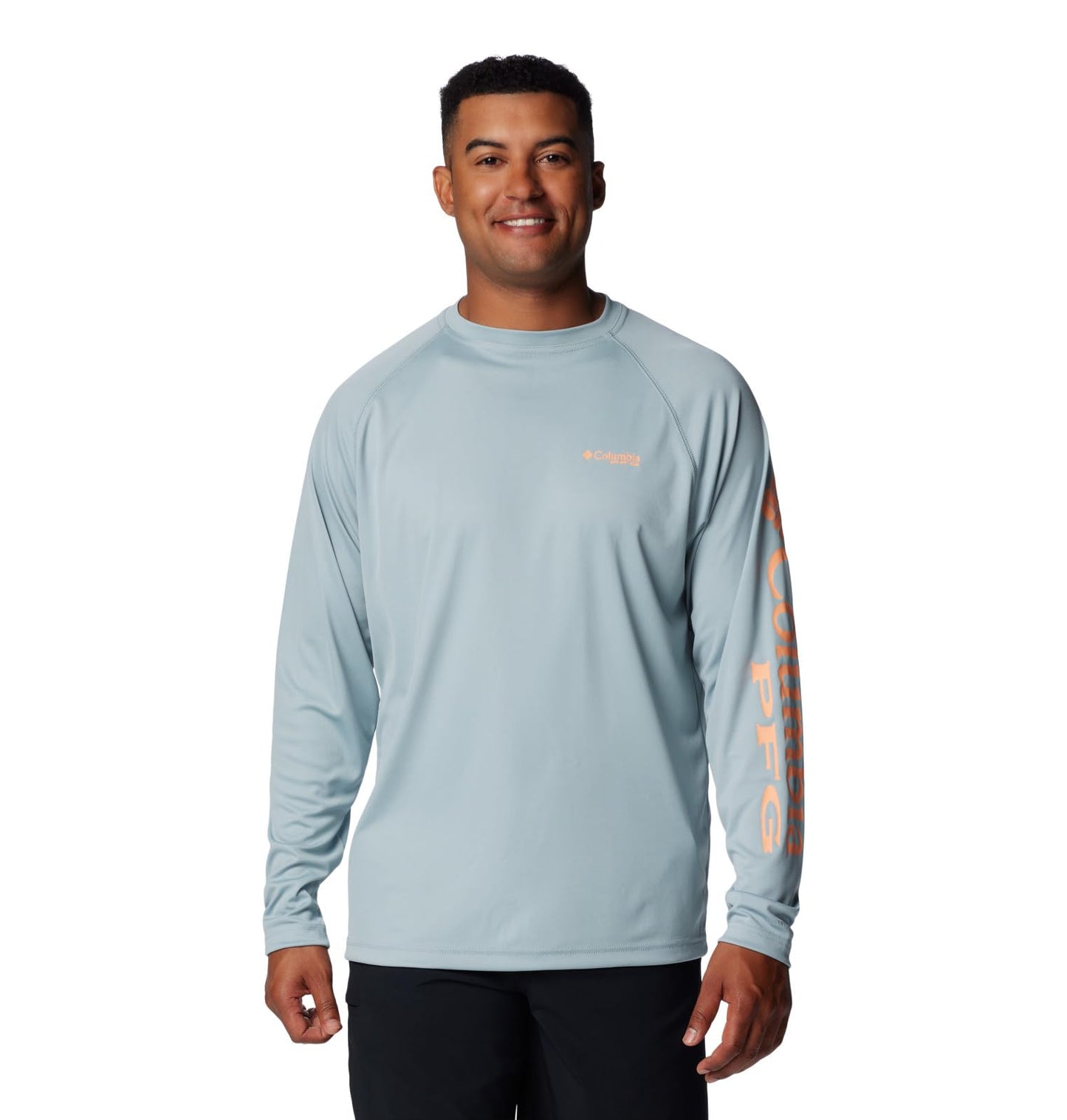 Columbia Men's PFG Terminal Tackle Long Sleeve Fishing Shirt, Crushed Blue/Bright Nectar Logo, 2X