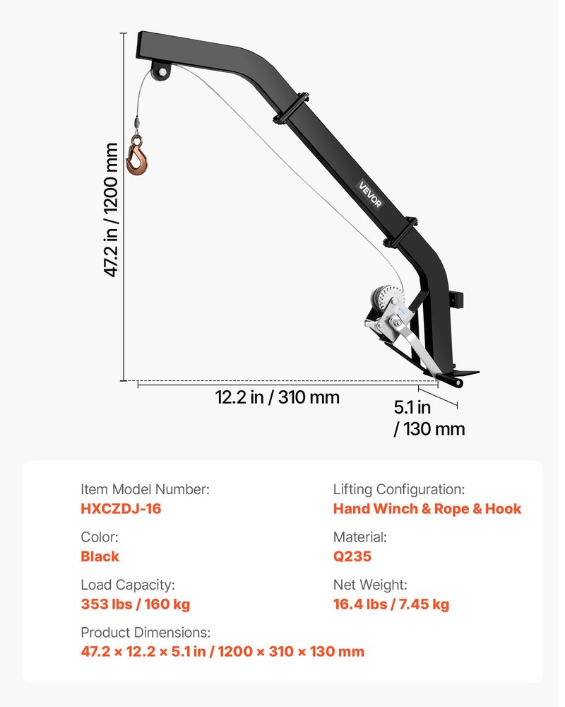 VEVOR Tree Mounted Deer Hoist, 353 lbs Load Capacity, Hunting Game Hoist Winch Lift with Ratchet Strap, Heavy Duty Deer Hanger for Skinning, Cleaning, Hanging Feed, and Field Dressing, Black