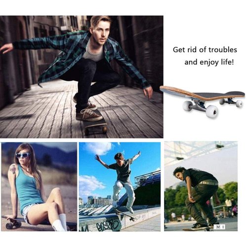 Sumeber Standard Skateboards for Beginners Kids Boys Girls Youths Adults Starter-Complete Skate Boards 31''x 8'' Maple Wood Skateboard (All Black)