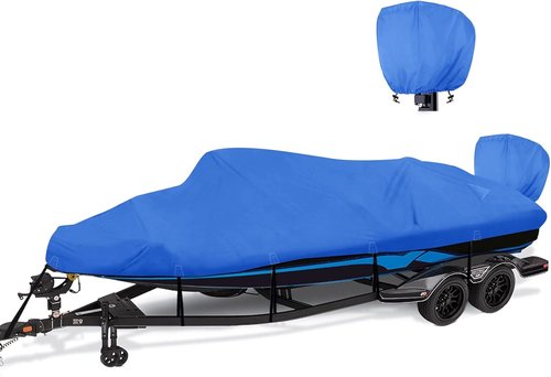 1200D Waterproof Boat Cover - Heavy-Duty Canvas for 14' to 16' Bass, V-Hull & Tri-Hull Boats - Blue