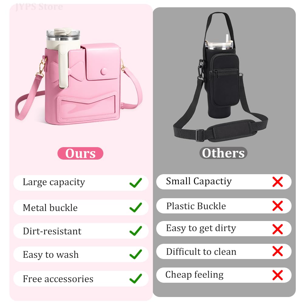 Crossbody Bag for Stanley Cup Purse, Outdoor Portable Water Bottle Holder with Adjustable Shoulder Strap (Pink)