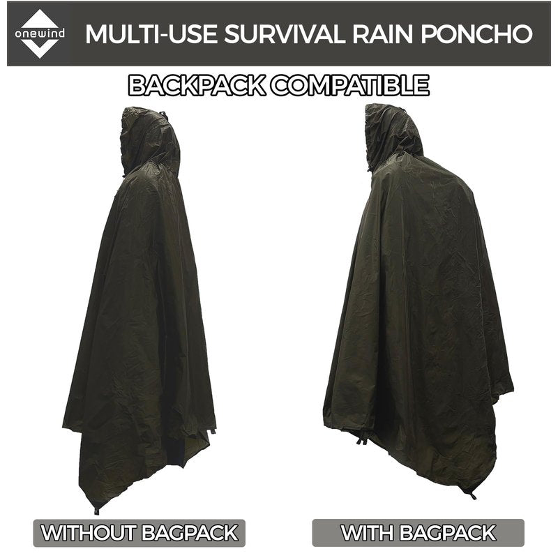Onewind Lightweight Bushcraft Poncho Shelter, Solitary Shelter Cape Emergency Survival Shelter Tent Ultralight Minimalist Shelter for Camping Hiking Backpacking Bug Out Bag, OD Green