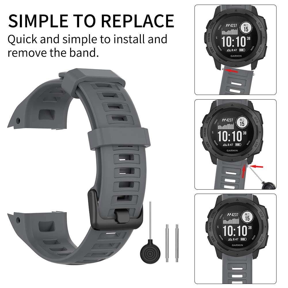 Watbro Bands Compatible with Garmin Instinct Sports GPS, Soft Silicone Adjustable Replacement Wristbands for Garmin Instinct/Tide/Tactical