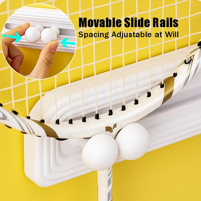 OULIGET Adjustable Tennis Racket Storage,Wall Mounted Racket Holder Display Stand for Ping Pong Paddle Badminton Racket,Slide-to-Size Extensible Hooks Sports Organizer