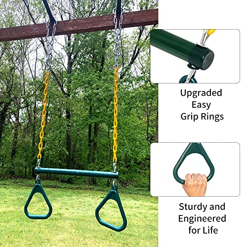 Trapeze Swing Bar with Rings & Heavy Duty Chains - Green