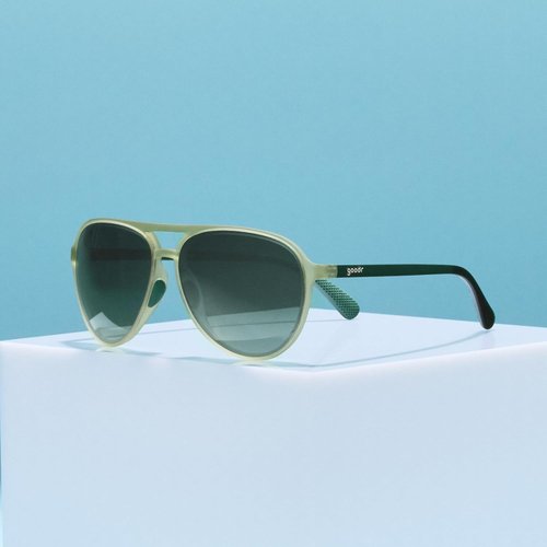 Goodr Buzzed On The Tower Polarized Aviator Sunglasses - Green Gradient Lens, UV400 Protection, Large Size