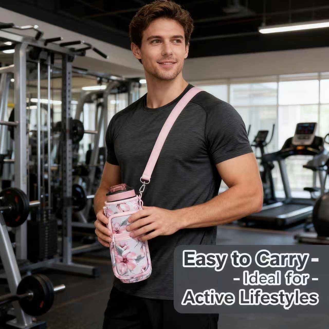 32 oz Water Bottle Carrier Bag, 32/40 oz Crossbody Water Bottle Holder with Strap, Sling Bag Sleeve Pouch Holder with Phone Pocket and Small Pocket for Walking Hiking Camping Gym (2.95"W * 9.05"H)