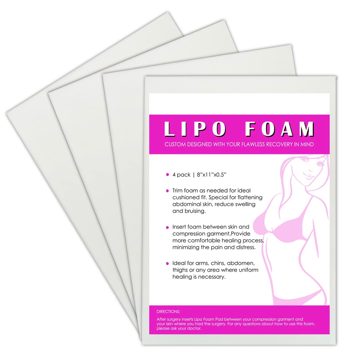Gepoetry 4 Pack Lipo Foam Post-surgical Ab Board Flattening Abdominal Compression Board for using with Post Liposuction Surgery Compression Garments Foam pads for Recovery 8"X11"