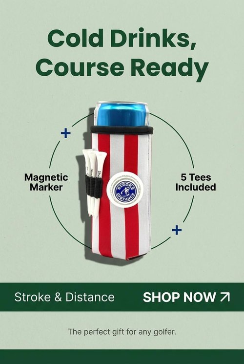 Golf Can Cooler Classic Can – 3‑in‑1 Golf Drink Sleeve with Magnetic Ball Marker, Bag Clip & Tees – Red Design