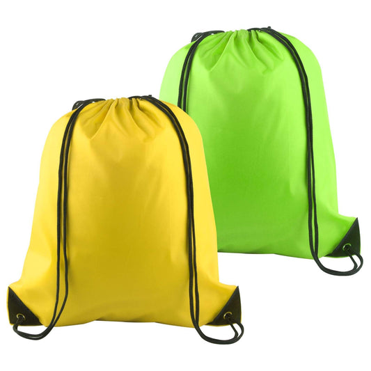 PLULON 2Pcs Drawstring Bags Bulk, Drawstring Backpack Green Yellow String Backpack Cinch Sack Sport Gym Backpack Bags for Yoga Traveling Outdoor Sports