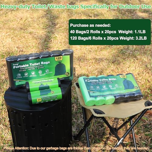 Portable Toilet Bags - 8 Gallon Camping Toilet Bags - Black, 40PCS