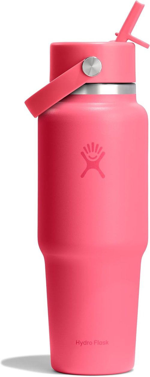 Hydro Flask Travel Water Bottle - Insulated Stainless Steel | 32 Oz Popstar Pink with Wide Straw Lid