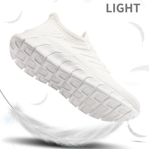 CMNZHK Women Running Shoes Tennis Walking Gym Sneakers Workout Fashion Atheltic Slip On Breathable Light Hikking Comfortable Jogging Shoe White Size 7.5