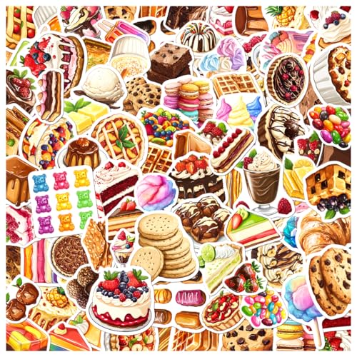 Dessert and Sweets Vinyl Stickers Pack for Food Lovers Students Scrapbook Decoration 108Pcs Car Wall Phone Case Water Bottles Bedroom Hat Hard Bumper Laptop