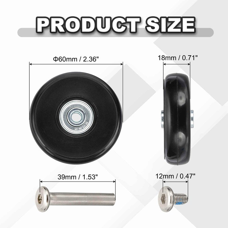 MECCANIXITY Luggage Wheels Replacement 60x18mm PU Suitcase Wheels Repair Kit Smooth Trolley Replacement Swivel Caster for Inline Skate Trolley Bag (Black, Pack of 2)