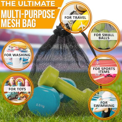 Mesh Drawstring Bags - 5 Pack Nylon Storage Sacks, 11.6 x 7.7 In - Black