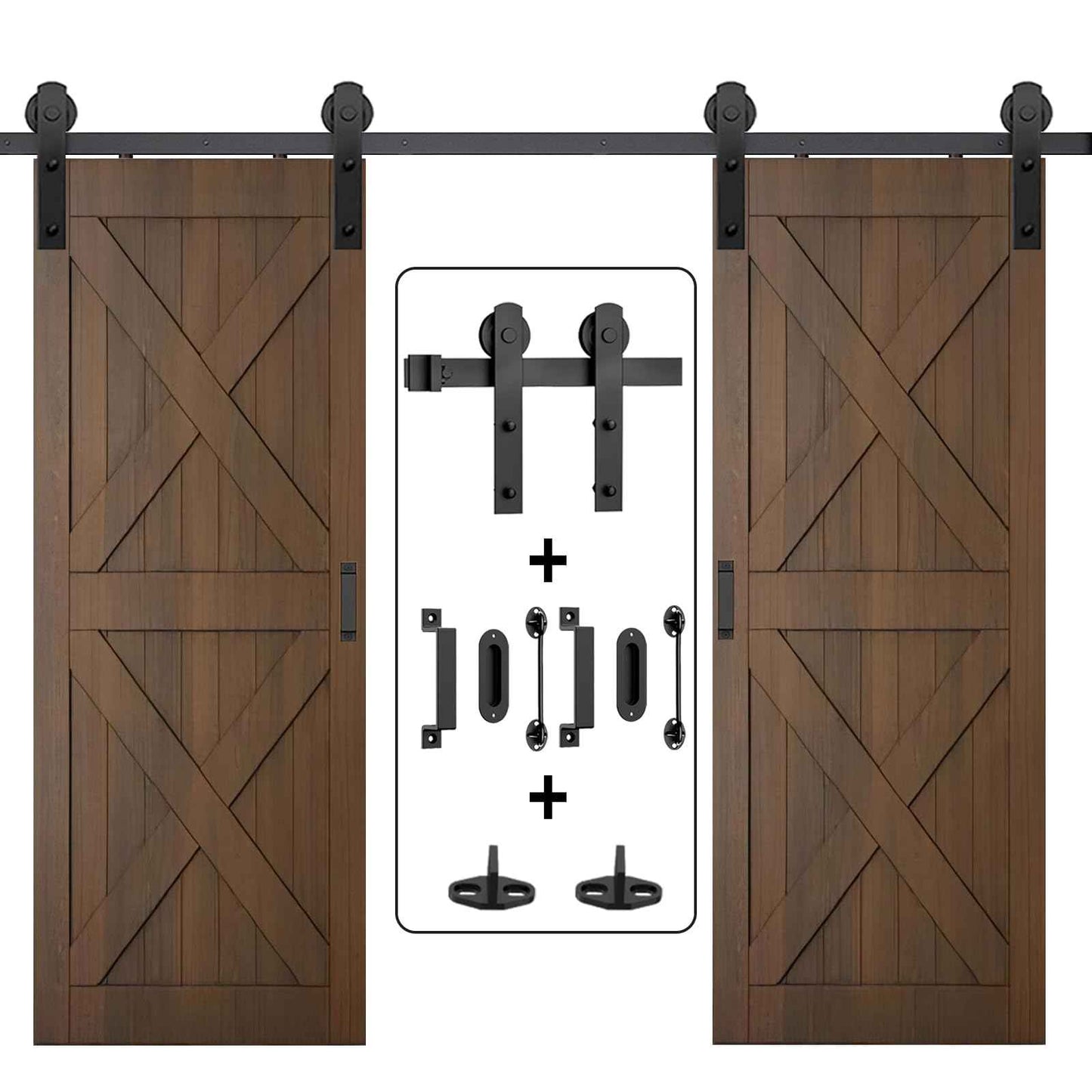 Arti-Life 12ft Heavy Duty Sturdy Sliding Barn Door Hardware Kit with Door Hook and 2 Handles, Double Door-Smoothly and Quietly, Easy to Install - Fit 1 3/8-1 3/4" Thickness & 36" Wide Door Panel