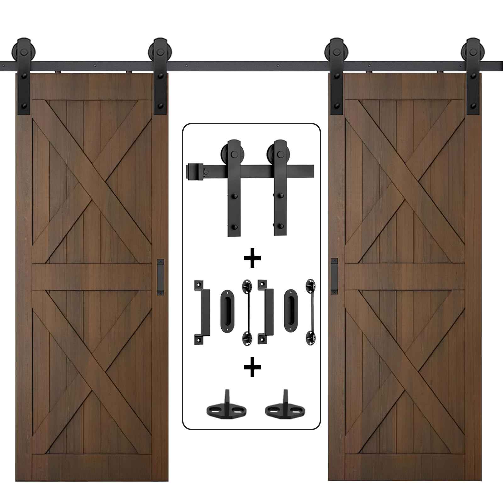 Arti-Life 12ft Heavy Duty Sturdy Sliding Barn Door Hardware Kit with Door Hook and 2 Handles, Double Door-Smoothly and Quietly, Easy to Install - Fit 1 3/8-1 3/4" Thickness & 36" Wide Door Panel