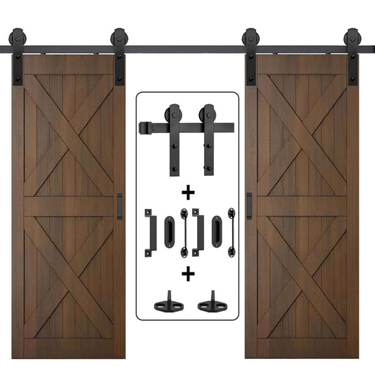 Arti-Life 12ft Heavy Duty Sturdy Sliding Barn Door Hardware Kit with Door Hook and 2 Handles, Double Door-Smoothly and Quietly, Easy to Install - Fit 1 3/8-1 3/4" Thickness & 36" Wide Door Panel
