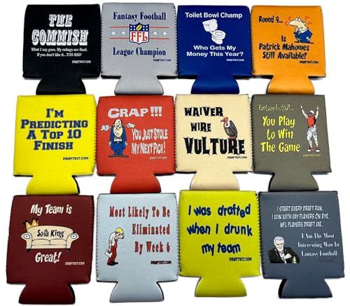 Fantasy Football Draft Can Cooler Set - 12 Unique Drink Coolers