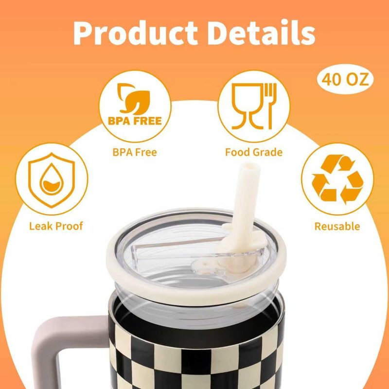 40 oz Tumbler Flip Straw Lid Replacement - Compatible with hydrojug lid replacement 40 oz Traveler cup. (Cream color) Pack of 2.