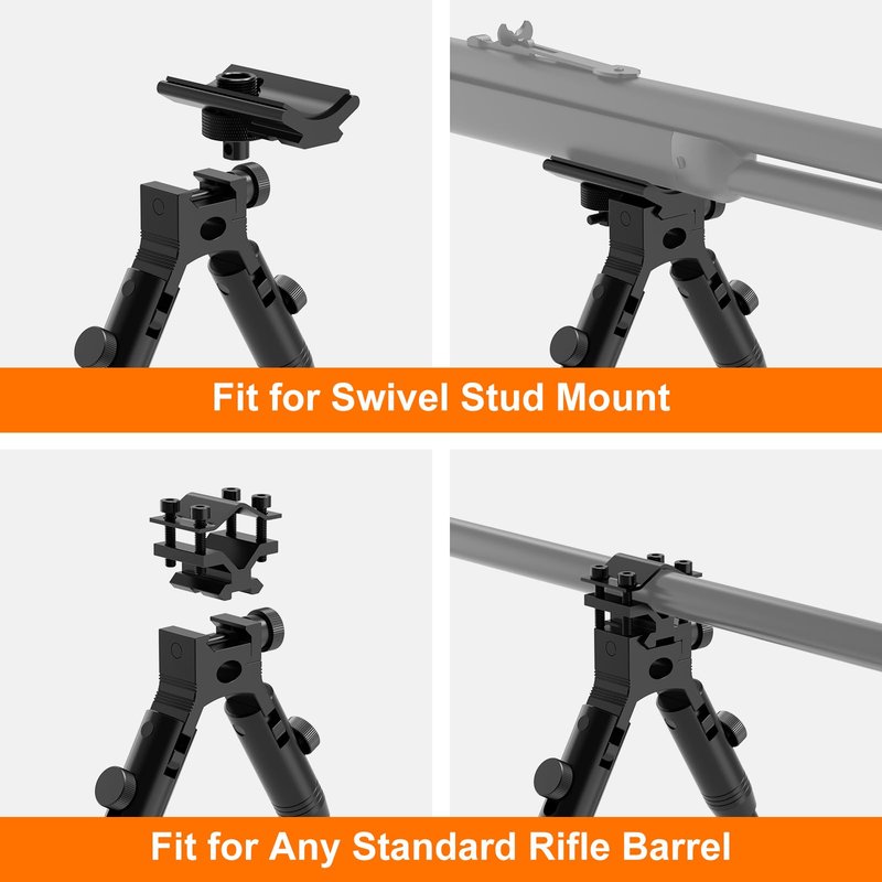 Twod Tactical Rifle Bipod Adjustable 6.3- 6.9 inch with Swivel Stud Mount