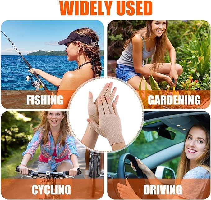 Women's UV Protection Fingerless Driving Gloves - Summer UPF50+ - Apricot
