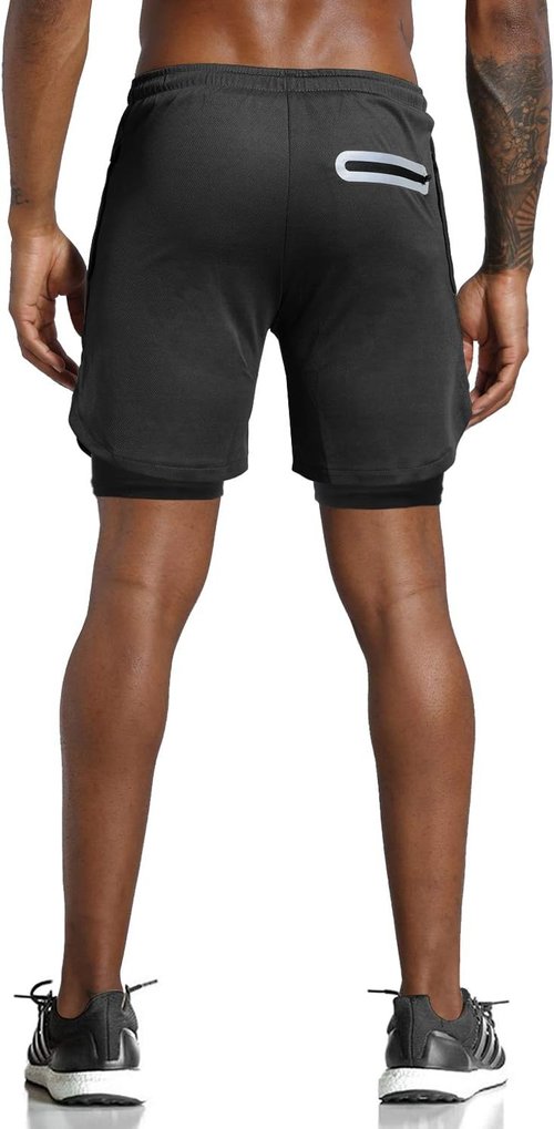 Leidowei Men's 2-in-1 Workout Running Shorts - Lightweight Training Yoga Gym Shorts with Zipper Pockets | 7" Length