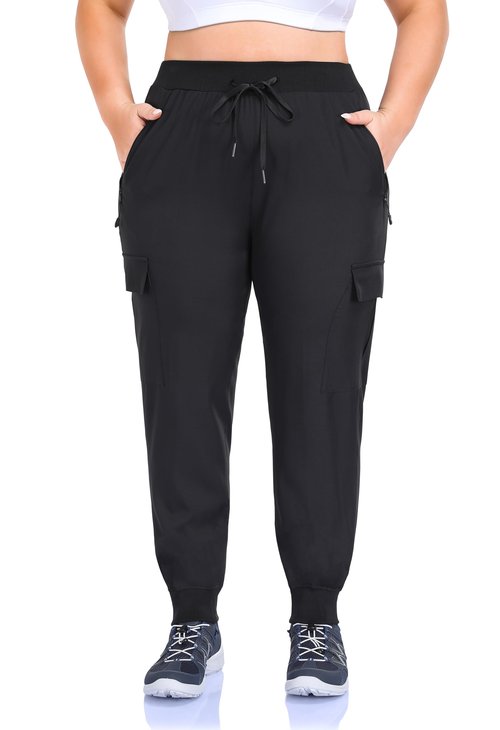 ZERDOCEAN Women's Plus Size Hiking Pants Lightweight Quick Dry Cargo Joggers Athletic Pants Black 2X