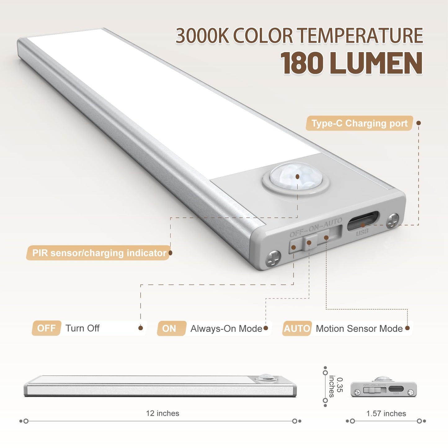 6 Pack Under Cabinet Lights Wireless, 50 LED Motion Sensor Light Indoor Rechargeable Magnetic Closet Lights Battery Operated, Under Counter Lights for Kitchen, Wardrobe, Stairs, Warm Light