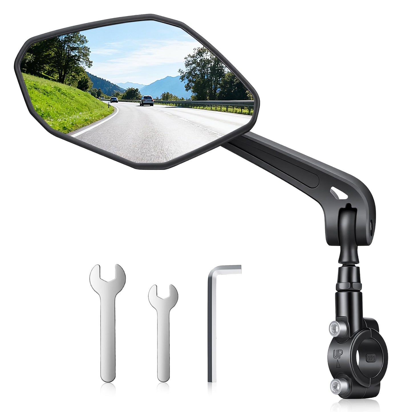 WSDCAM Bike Mirror HD Wide View, Adjustable Safety Rear View Mirrors, Scratch Resistant Glass Lens, Bicycle Accessories Universal Fit 0.87-1.10" Handlebars Mountain/Road bike Scooter Motorcycle eBike