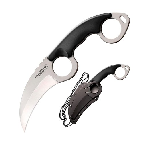 Cold Steel Double Agent Durable Lightweight Japanese AUS8A Steel Karambit Shape 3" Fixed Blade Tactical Outdoor Hunting Knife, Kray-Ex Handle, Secure-Ex Sheath - Plain Edge