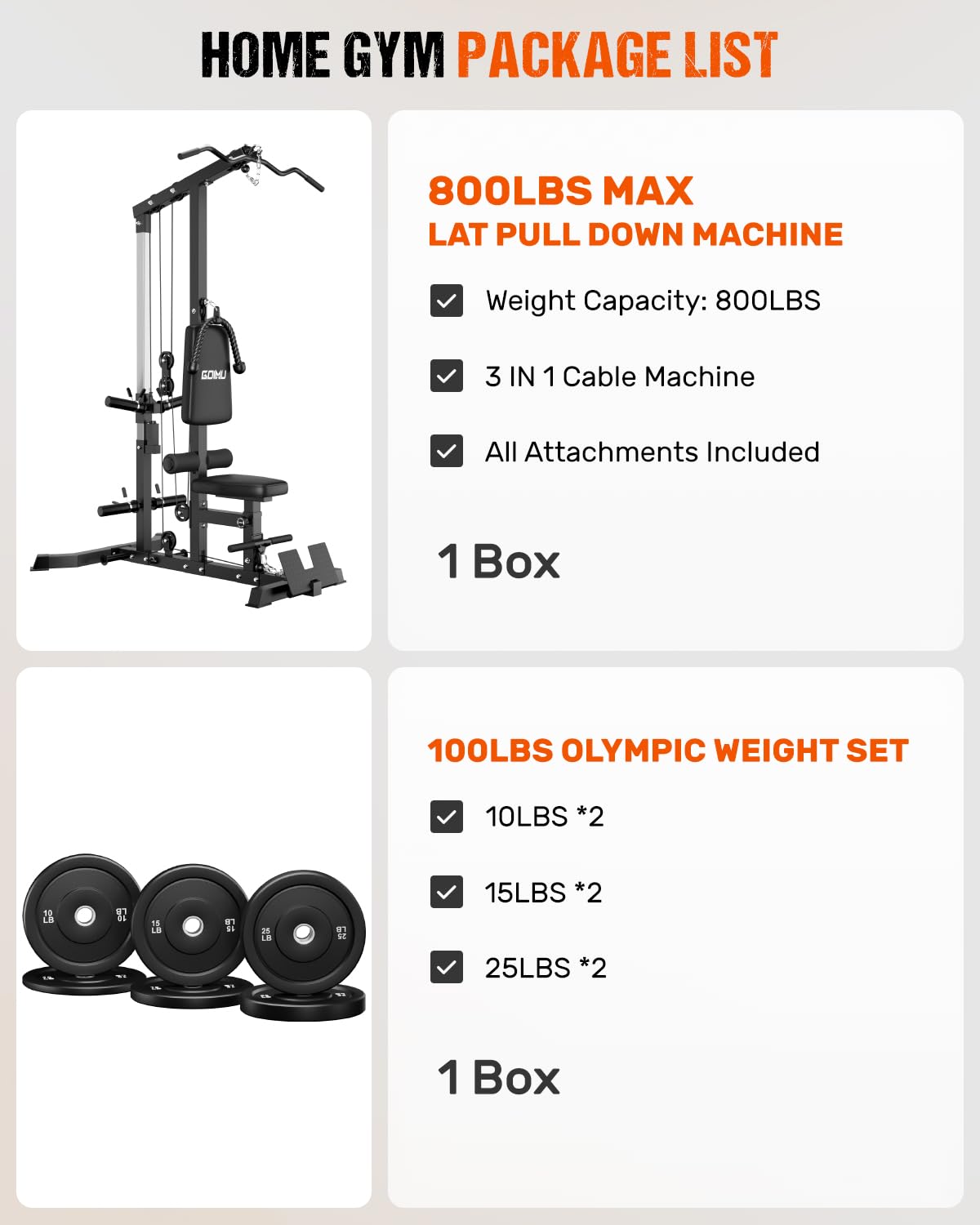 GOIMU LS01 LAT Pulldown Machine, LAT Row Cable Machine with AB Crunch, LAT Tower with Cable Row Attachments, 3 in 1 Pulley Stations for Home Gym