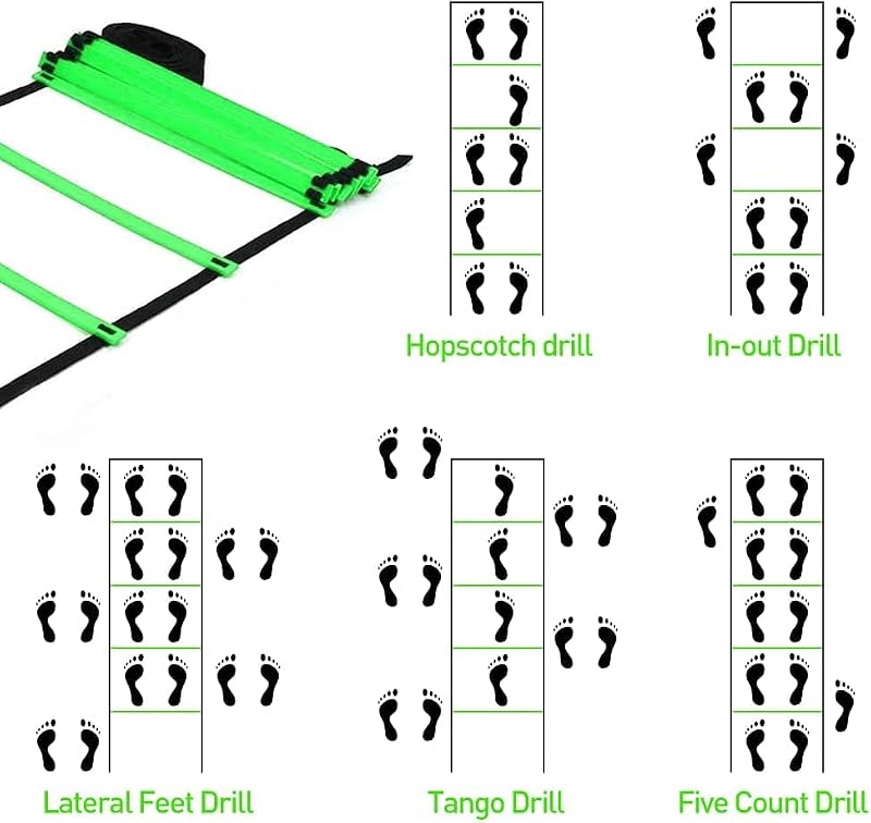 Agility Ladder Training Set - 20ft with Hurdles & Parachute - Green
